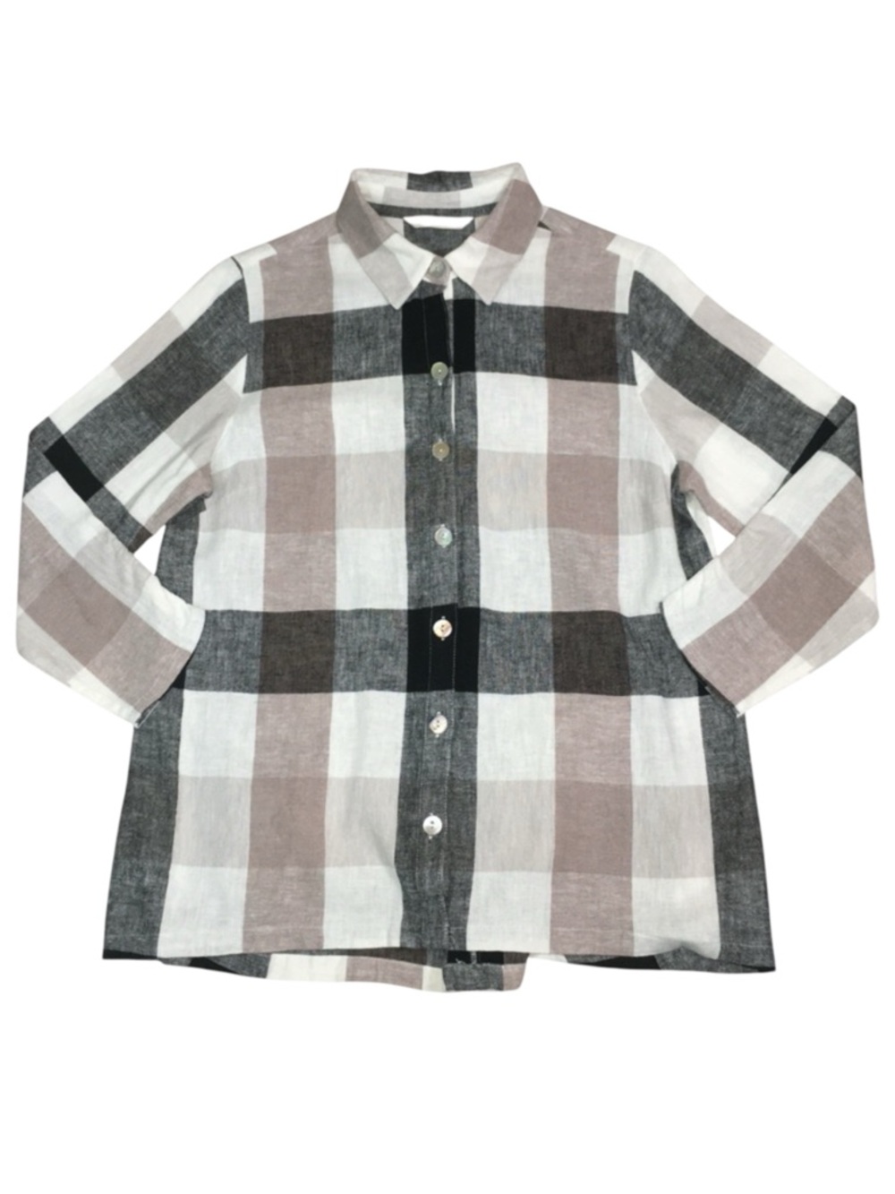 Soft Surroundings Multicolored Buffalo Plaid Button Front Zip Back Top Womens PL